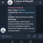 Tangkap layar applikasi Telegram bahagian kakitangan E-Aduan.