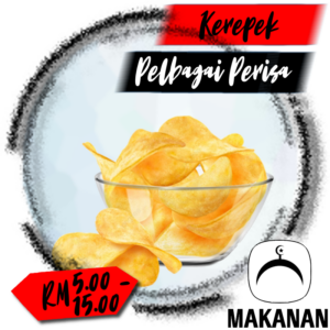 Imej kerepek pelbagai perisa dan harga.