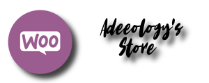 Adeeology's Store transparent logo with WooCommerce logo.